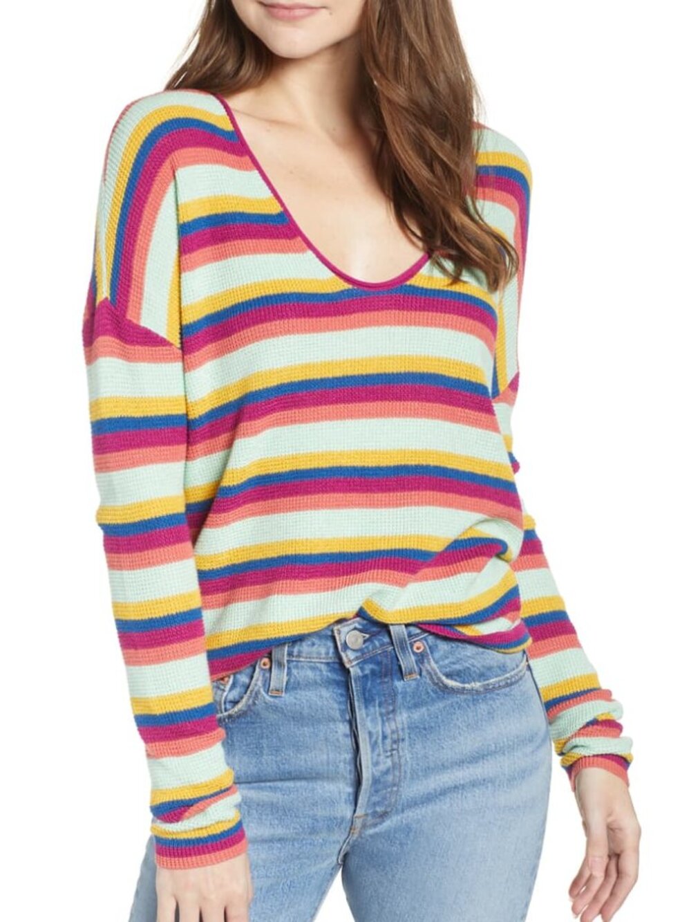 BP Nordstrom Striped Thermal Stitch Waffle Knit Sweater Scoop Neck Size 2X NEW